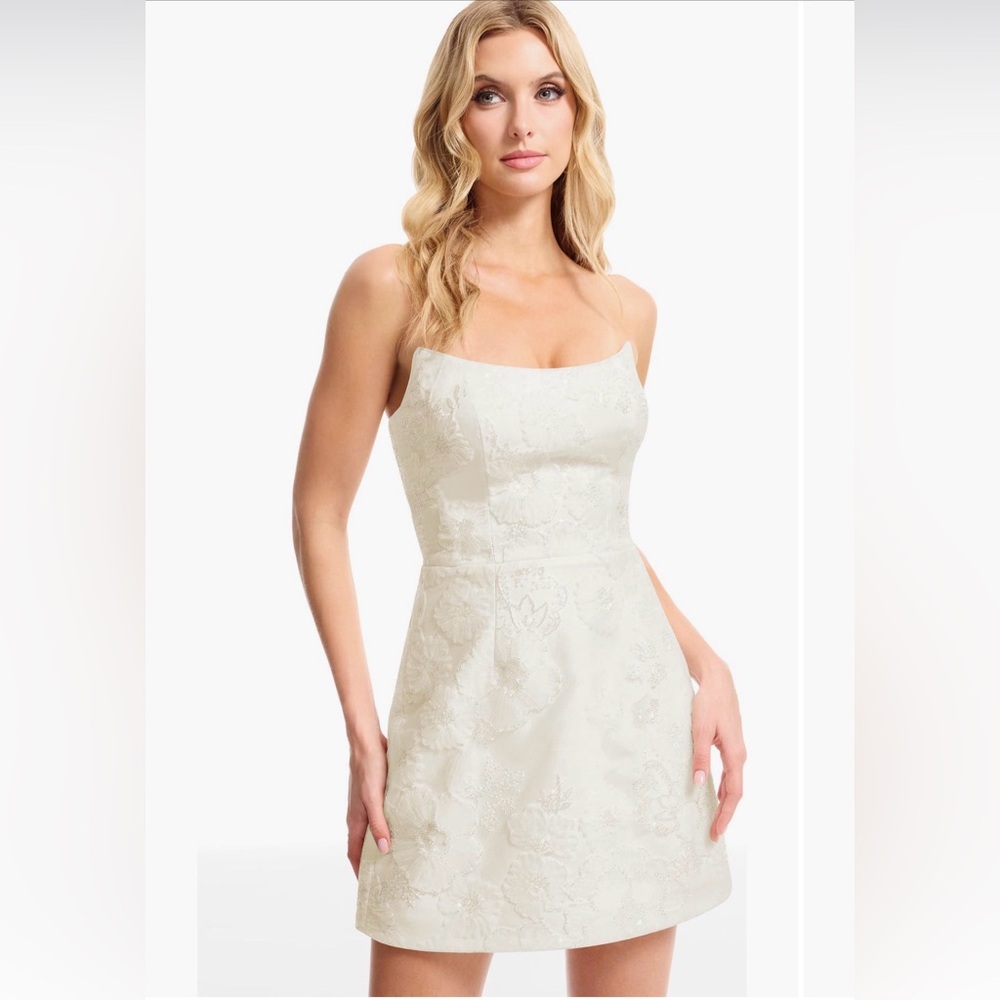Dress the Population Ivory Strapless Floral Jacquard Mini Dress